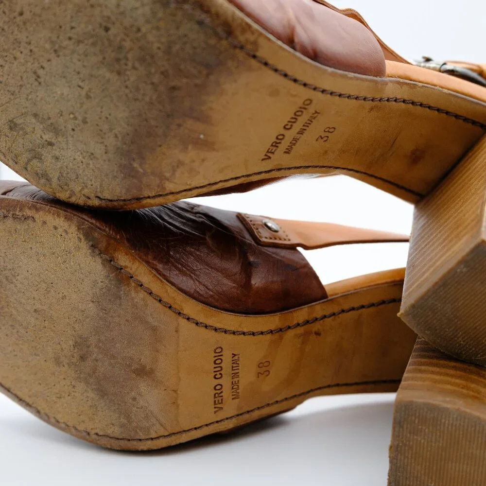 Latitude | Femme Italian leather brown buckle block heel pumps - 38 - Picture 5 of 5